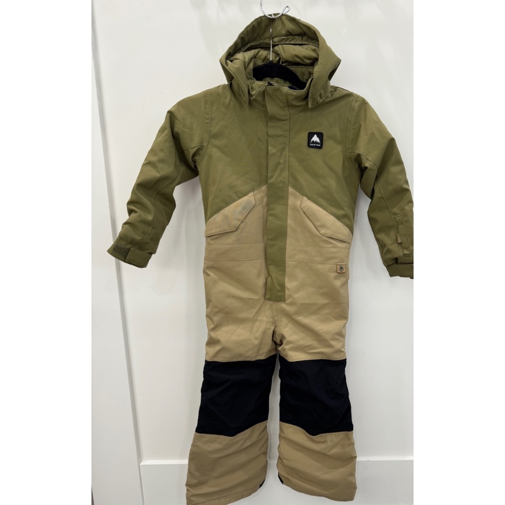 Burton Kids One Piece Snowsuit Size 5 Olive Tan Ski Snowboard Winter Suit